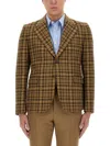 Gucci Double G Check-pattern Wool Blazer In Cream