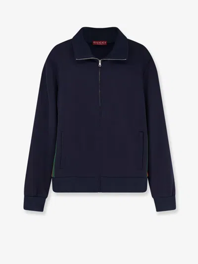 Gucci Men Jersey Sweatshirt With Lateral Web Band In Blue