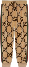 Gucci Striped Logo-jacquard Wool-blend Fleece Sweatpants In Camelbrown