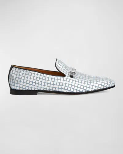 Gucci Men's Jordaan Denim And Sequin Bit Loafers In White