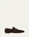 Gucci Men's Jordaan Suede Bit Loafers In Brown