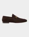 Gucci Men's Jordaan Suede Bit Loafers In Brown
