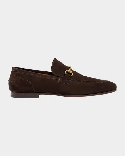 Gucci Men's Jordaan Suede Bit Loafers In Brown