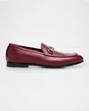 Gucci Men's Jordy Gg Leather Bit Loafers In Red Amaran