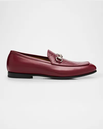 Gucci Men's Jordy Gg Leather Bit Loafers In Red Amaran