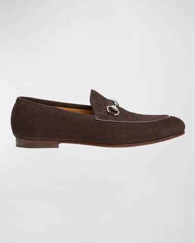 GUCCI MEN'S JORDY GUCCISSIMA SUEDE LOAFERS