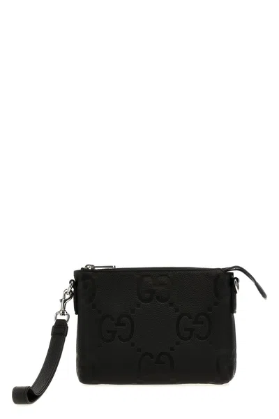 Gucci Jumbo Gg Leather Crossbody Bag In Black