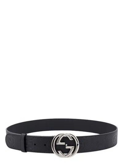 Gucci Men's Jumbo Leather Belt With Gg Cross Buckle In Black