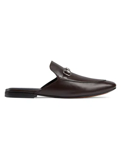 Gucci Men's Kings Flex Leather Mules In Brown