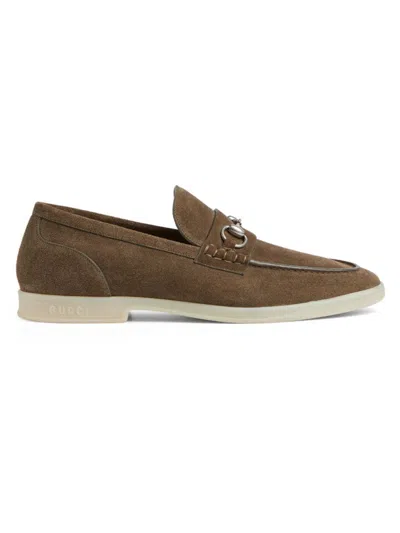 Gucci Men's Konrad Suede Bit Loafers In Brown