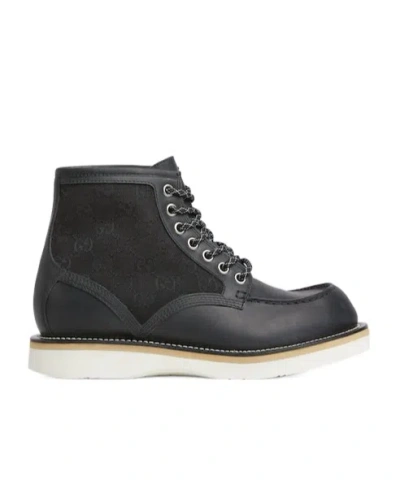 GUCCI GUCCI MONOGRAMMED LACE-UP ANKLE BOOTS
