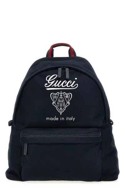 Gucci Men Large Coat Of Arms Backpack In Blue