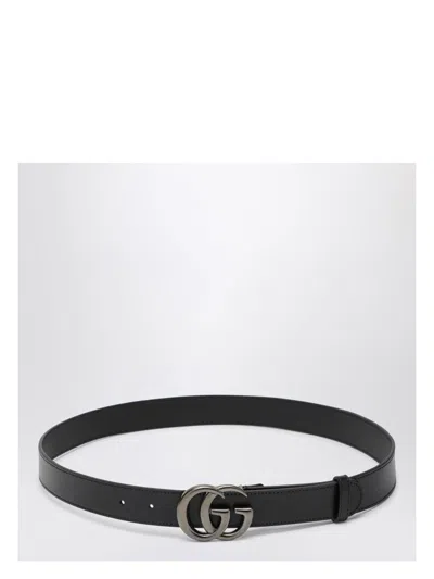 Gucci Men's Leather Belt With Gg Marmont Buckle