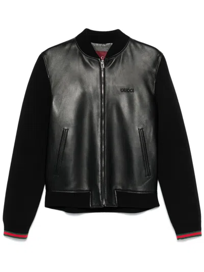 Gucci Nappa Leather And Knitted Bomber Jacket In Black