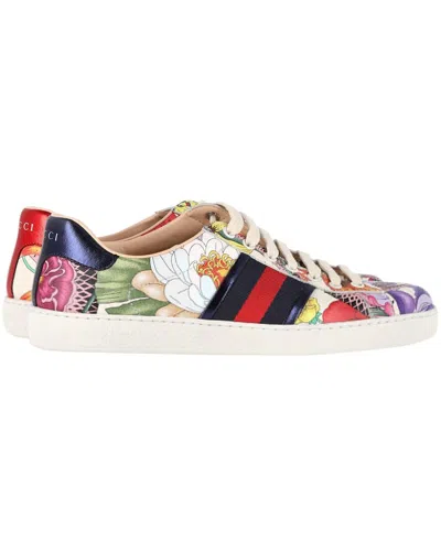 GUCCI GUCCI MEN'S LEATHER FLORAL SNAKE ACE SNEAKER (AUTHENTIC PRE-LOVED)