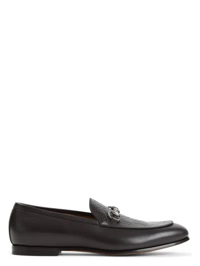 Gucci Men's Leather Gg Moccasin With A Buckle Loafer In Brown