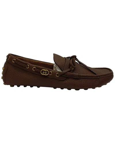 Gucci Men's Leather Interlocking G Driving Shoe (authentic Pre-loved) In Brown