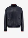 Gucci Signature Web Leather Bomber Jacket In Blue