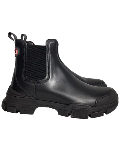 Gucci Men's Leather Leon Logo Lug Sole Chelsea Bootie (authentic Pre-loved) In Black