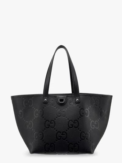 Gucci Men Leather Shopping Bag With Jumbo Gg Motif In Black