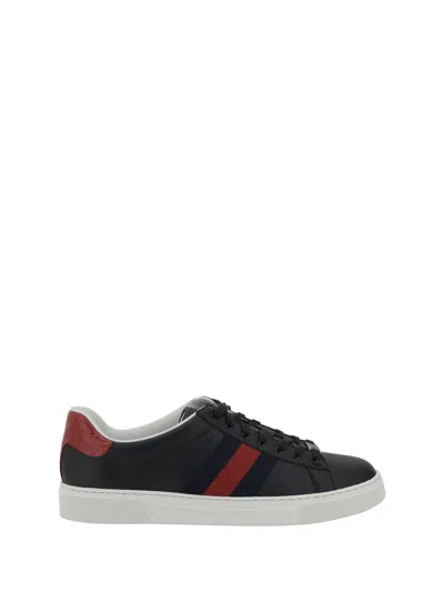 Gucci Men Leather Sneakers In Black