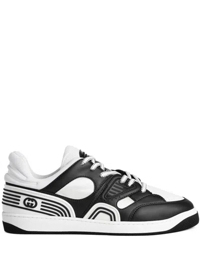 Gucci Men's Leather Sneakers With White And Blue Color Combination In Black