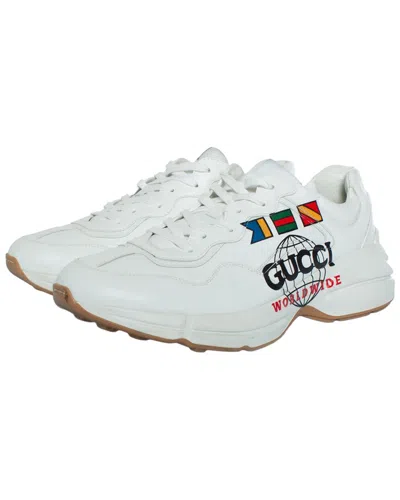 Pre-owned Gucci Men's Leather Worldwide Rhyton Trainer (authentic Pre-loved) In White
