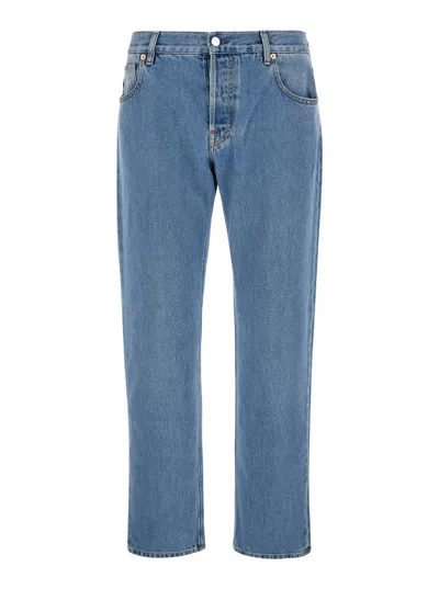 Gucci Men Light Blue Blue Jeans With  Rossa Ancora Patch In Blue Washed Denim Woman