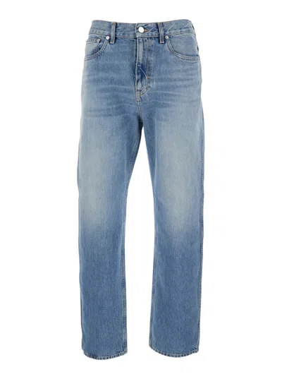 Gucci Men Light Blue Jeans With Belt Loops And Logo Patch On The Rear In Denim Man
