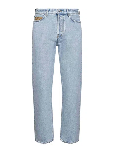 Gucci Men Light Blue Washed Denim Jeans With Gg Insert