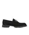 Gucci Suede Loafers Featuring Metallic Buckle In Black