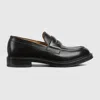 Gucci Logo-heel Leather Loafers In Black