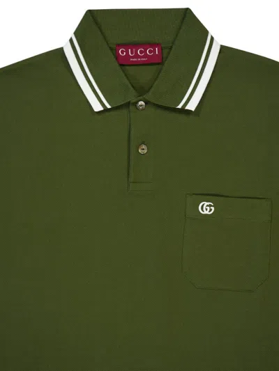 Gucci Men Logo Cotton Polo Shirt In Green