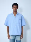 Gucci Men Logo Embroidery Camp Collar Shirt In Blue
