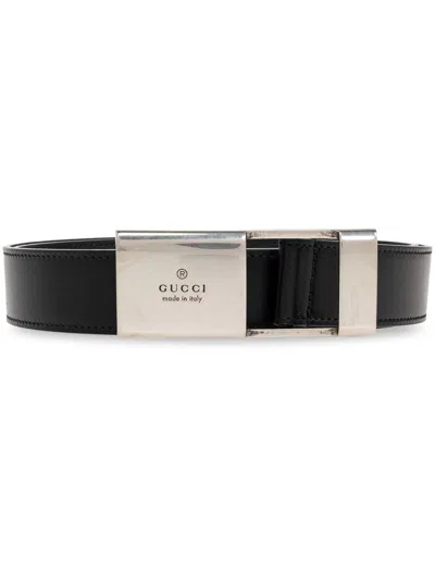 Gucci Men Logo Leather Belt In Black