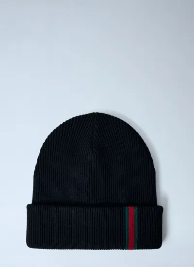 Gucci Men Logo Motif Beanie Hat In Black