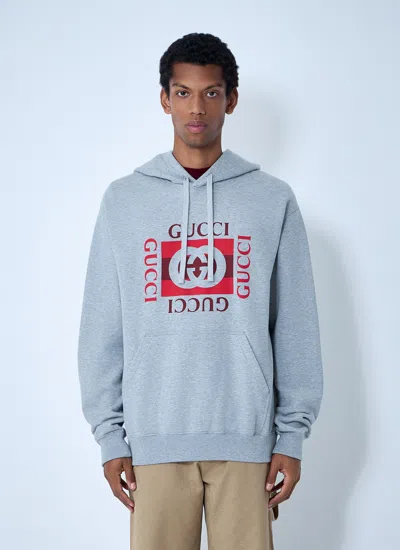 Gucci Men Logo Motif Hooded Sweatshirt In Gray