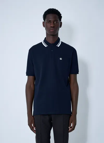 Gucci Men Logo Motif Polo Shirt In Blue
