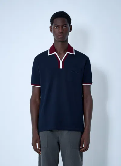 Gucci Men Logo Motif Polo Shirt In Blue