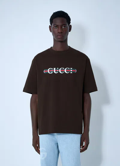 Gucci Men Logo Motif T-shirt In Brown