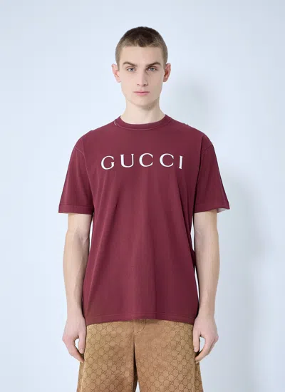 Gucci Men Logo Motif T-shirt In Red
