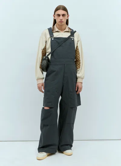Gucci Logo-patch Cotton Dungarees In Gray