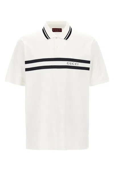 Gucci Men Logo Print Polo Shirt In White