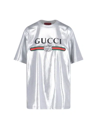 Gucci Men Logo T-shirt In Silver