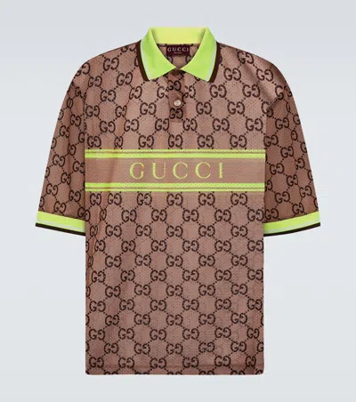 Gucci Men Logo Tech & Mesh Polo Shirt In Cream