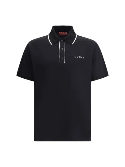 Gucci Men Logoed Polo Shirt In Black