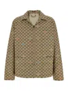 Gucci Beige Shirt With Spread Collar And Two Front Welt Pockets In Gg Canvas Man In Brown