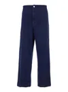 Gucci Men Blue Pants With One Patch Pocket On The Rear And Logo Lettering On The Rear In Cotton Canv In Blue