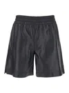 Gucci Black Bermuda Shorts With Elasticated Waist And Logo Lettering In Leather Man In Black