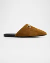 Gucci Men Brown Mule With Horsebit On The Front And All-over Gg Motif In Suede Man In Gold